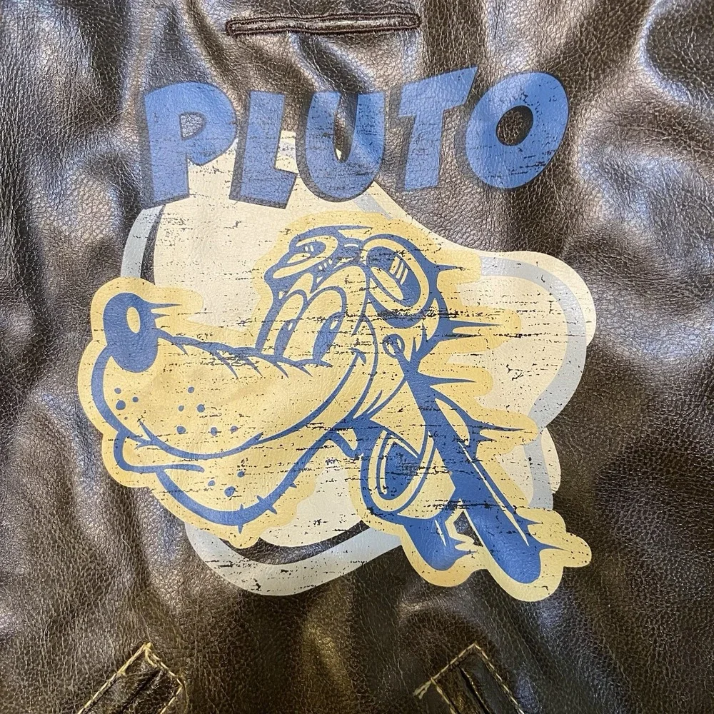 Disney Pets Dog Coat Pluto Large Faux Leather Aviator Brown Jacket Fleece Trim L